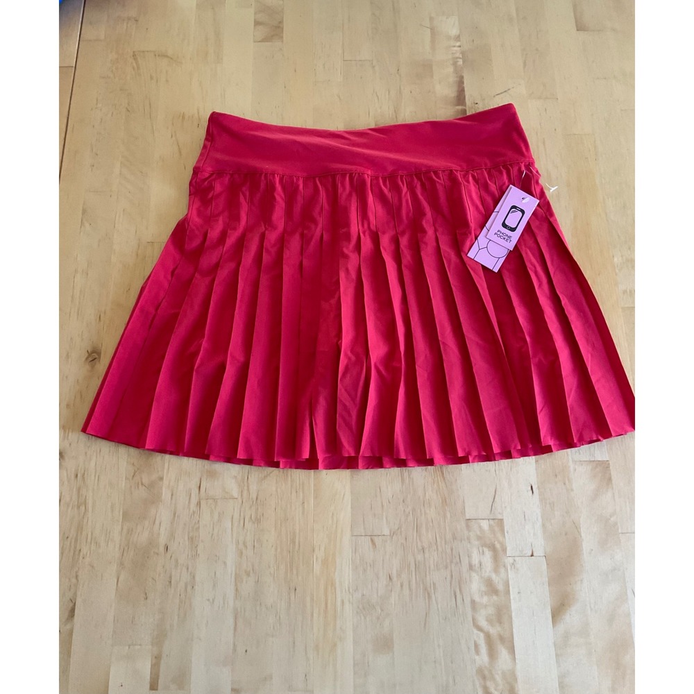 Kyoyo Red Pleated Athletic Skort Womens XL Tennis Golf Skirt with Phone Pocket